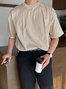 DAZY Men Cotton Solid Drop Shoulder Tee - Apricot - View 4