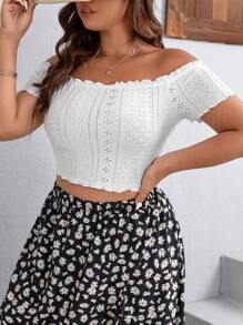 SHEIN VCAY Camiseta de hombros descubiertos ribete en forma de lechuga schiffy - Blanco - Ver 5