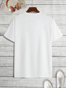 Hombres Camiseta con estampado de coche y letra - Blanco - Ver 2
