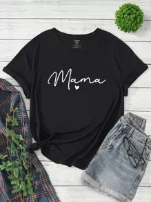 SHEIN LUNE Áo thun Plus size Tim Lá thư Giải trí - màu đen - Xem 1
