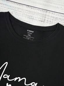 SHEIN LUNE Áo thun Plus size Tim Lá thư Giải trí - màu đen - Xem 4