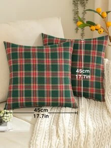 1pc Christmas Plaid Brushed Pillow Case, Suitable For Holiday Home Decor - Multicolor - View 3