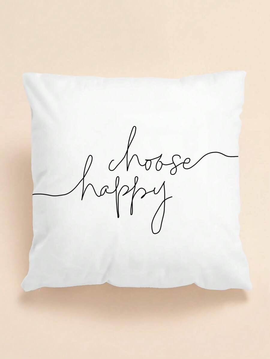 Letter Graphic Cushion Cover Without Filler - White - View 1