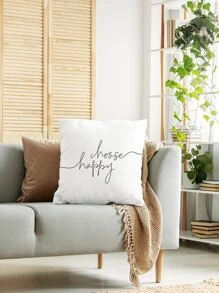 Letter Graphic Cushion Cover Without Filler - White - View 2