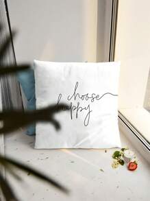 Letter Graphic Cushion Cover Without Filler - White - View 3