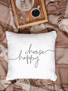 Letter Graphic Cushion Cover Without Filler - White - View 5