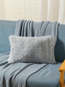 1pc Plush Cushion Cover Without Filler, Modern Plush Plain Color Decorative Square Shaped Cushion Cover For Bed, Sofa - Grey - View 4