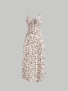 SHEIN MOD Đầm Lộ Lưng Thắt nút Dây kéo Tách cao Nếp gấp Phần Ngực Họa tiết hoa Boho - Nhiều màu - Xem 1