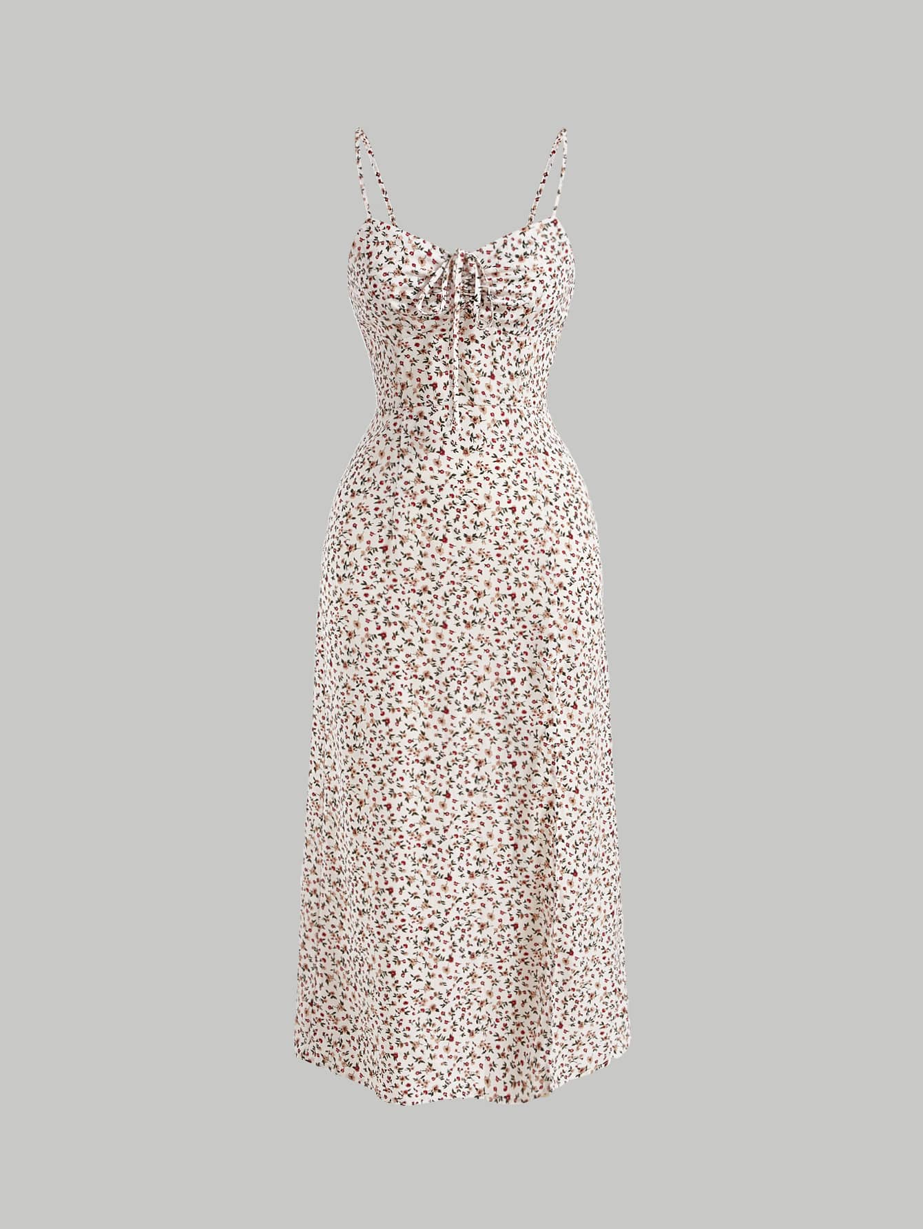 SHEIN MOD Đầm Lộ Lưng Thắt nút Dây kéo Tách cao Nếp gấp Phần Ngực Họa tiết hoa Boho - Nhiều màu - Xem 1