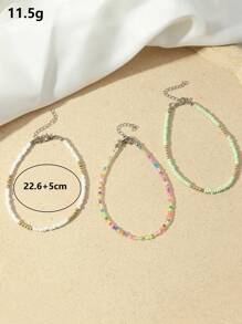 3 cái / bộ Vòng chân đính cườm khối màu - Nhiều màu - Xem 3