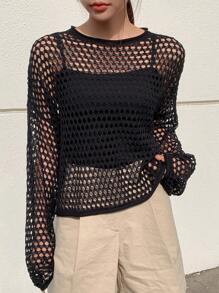 DAZY Hollow Out Drop Shoulder Sweater Without Cami Top Sheer