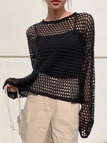 DAZY Hollow Out Drop Shoulder Sweater Without Cami Top Sheer