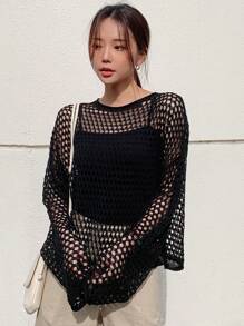 DAZY Hollow Out Drop Shoulder Sweater Without Cami Top Sheer