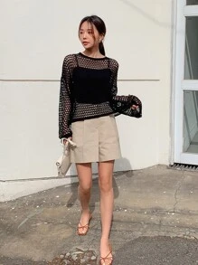 DAZY Hollow Out Drop Shoulder Sweater Without Cami Top Sheer