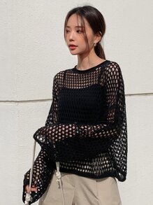 DAZY Hollow Out Drop Shoulder Sweater Without Cami Top Sheer