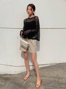 DAZY Hollow Out Drop Shoulder Sweater Without Cami Top Sheer