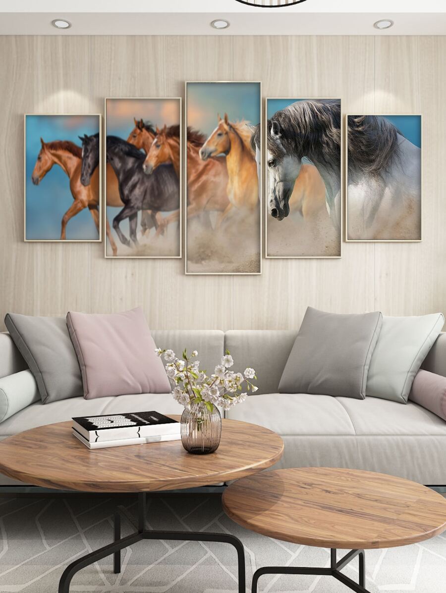5入組/套馬圖案無框畫現代化學纖維牆藝術畫適用於家居牆壁裝飾 - 彩色 - 查看 1