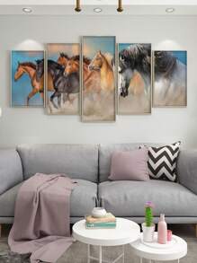5入組/套馬圖案無框畫現代化學纖維牆藝術畫適用於家居牆壁裝飾 - 彩色 - 查看 5