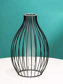 1入組鐵花現代燈籠設計花瓶適用於花 - 黑色 - 查看 1