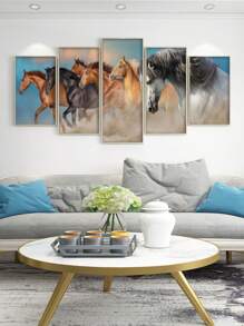 5入組/套馬圖案無框畫現代化學纖維牆藝術畫適用於家居牆壁裝飾 - 彩色 - 查看 6
