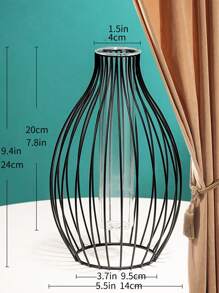 1入組鐵花現代燈籠設計花瓶適用於花 - 黑色 - 查看 2