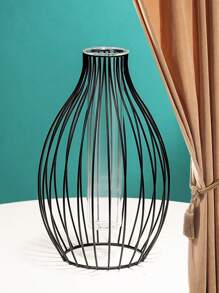 1入組鐵花現代燈籠設計花瓶適用於花 - 黑色 - 查看 3