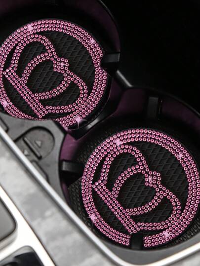 2pcs Car Cup Holder Mat With Diamond Crown, Heart Shaped Anti-Slip Pad, Bowknot Insulated Pad, And Star Patterned Water Absorbent Pad
