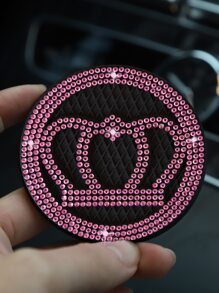 2pcs Car Cup Holder Mat With Diamond Crown, Heart Shaped Anti-Slip Pad, Bowknot Insulated Pad, And Star Patterned Water Absorbent Pad - Pink - View 5