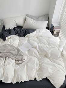 3入組/套雙色調被套套裝1入組被套2入組枕套現代滌綸家居床上用品套裝 - 白色 - 查看 1