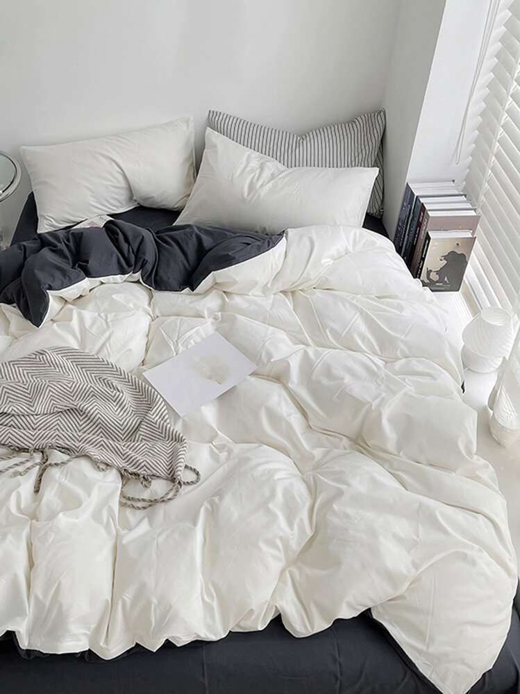 3入組/套雙色調被套套裝1入組被套2入組枕套現代滌綸家居床上用品套裝 - 白色 - 查看 1