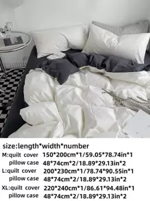 3入組/套雙色調被套套裝1入組被套2入組枕套現代滌綸家居床上用品套裝 - 白色 - 查看 2