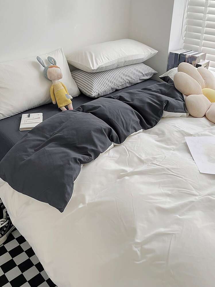 3入組/套雙色調被套套裝1入組被套2入組枕套現代滌綸家居床上用品套裝 - 白色 - 查看 3