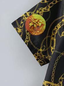 SHEIN Boys Chain Print Shirt & Shorts Without Tee - Black - View 4