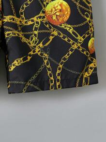 SHEIN Boys Chain Print Shirt & Shorts Without Tee - Black - View 5