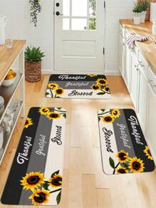1入組向日葵和標語圖案門創意滌綸室內室外地毯 - 彩色 - 查看 1