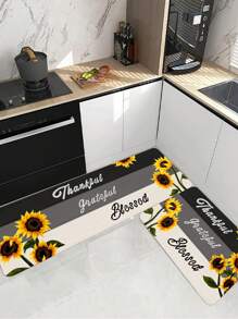 1入組向日葵和標語圖案門創意滌綸室內室外地毯 - 彩色 - 查看 3