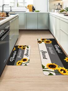 1入組向日葵和標語圖案門創意滌綸室內室外地毯 - 彩色 - 查看 5