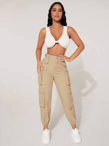 SHEIN PETITE 翻蓋口袋工裝牛仔褲