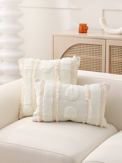 1pc Tufted Cushion Cover, Modern Fabric Raw Trim Decorative Throw Pillow Case For Home