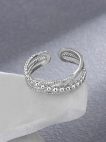 ESBERRY 1入組雙層幾何精美可調節戒指適合女士S925純銀白金顏色精細首飾類日常穿著禮物 - 銀色 - 查看 2