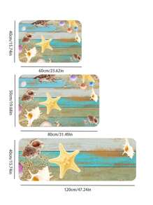 1入組海星和海螺圖案廚房地毯廚房用現代滌綸廚房墊 - 彩色 - 查看 2