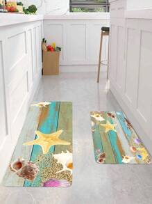 1入組海星和海螺圖案廚房地毯廚房用現代滌綸廚房墊 - 彩色 - 查看 3
