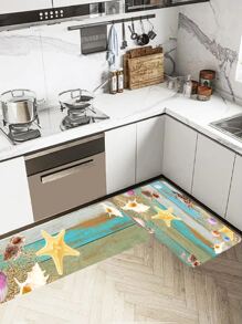 1入組海星和海螺圖案廚房地毯廚房用現代滌綸廚房墊 - 彩色 - 查看 4