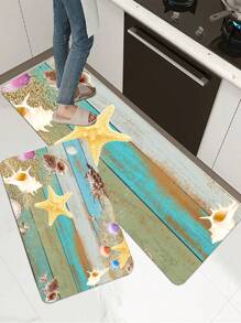 1入組海星和海螺圖案廚房地毯廚房用現代滌綸廚房墊 - 彩色 - 查看 5