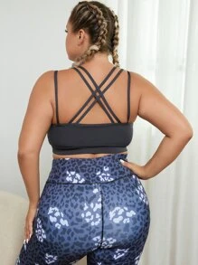 Plus Double Straps Criss Cross Back Sports Bra - Dark Grey - View 1