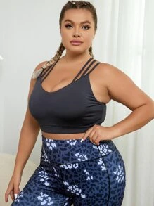 Plus Double Straps Criss Cross Back Sports Bra - Dark Grey - View 5