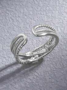 ESBERRY 1入組雙層幾何精美可調節戒指適合女士S925純銀白金顏色精細首飾類日常穿著禮物 - 銀色 - 查看 5