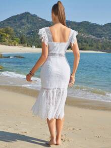 Eilly Bazar 荷葉邊蕾絲連衣裙 - 白色 - 查看 2