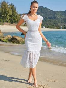 Eilly Bazar 荷葉邊蕾絲連衣裙 - 白色 - 查看 5