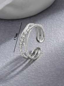 ESBERRY 1入組雙層幾何精美可調節戒指適合女士S925純銀白金顏色精細首飾類日常穿著禮物 - 銀色 - 查看 4